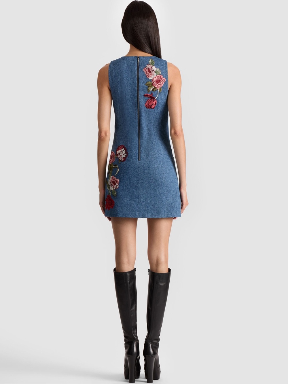 ALICE + OLIVIA CADE EMBROIDERED DENIM MINI DRESS - Picture 11 of 16